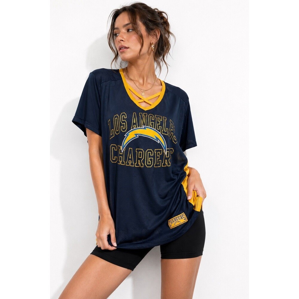 Los Angeles Chargers NFL Team Apparel Women’s XL Navy Gold Mesh Jersey Top